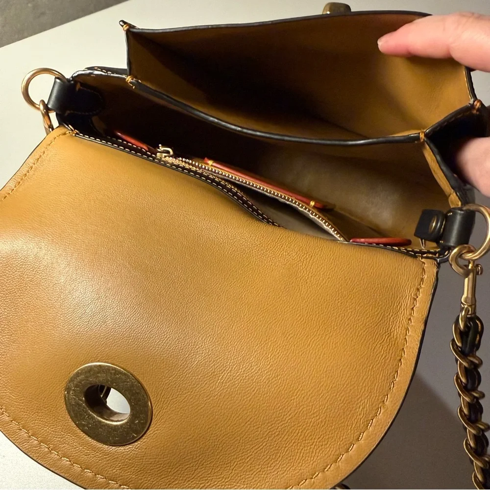 COACH 1941 Turnlock Saddle Crossbody Bag in Black Leather & Metal Braided Strap - Picture 6 of 14